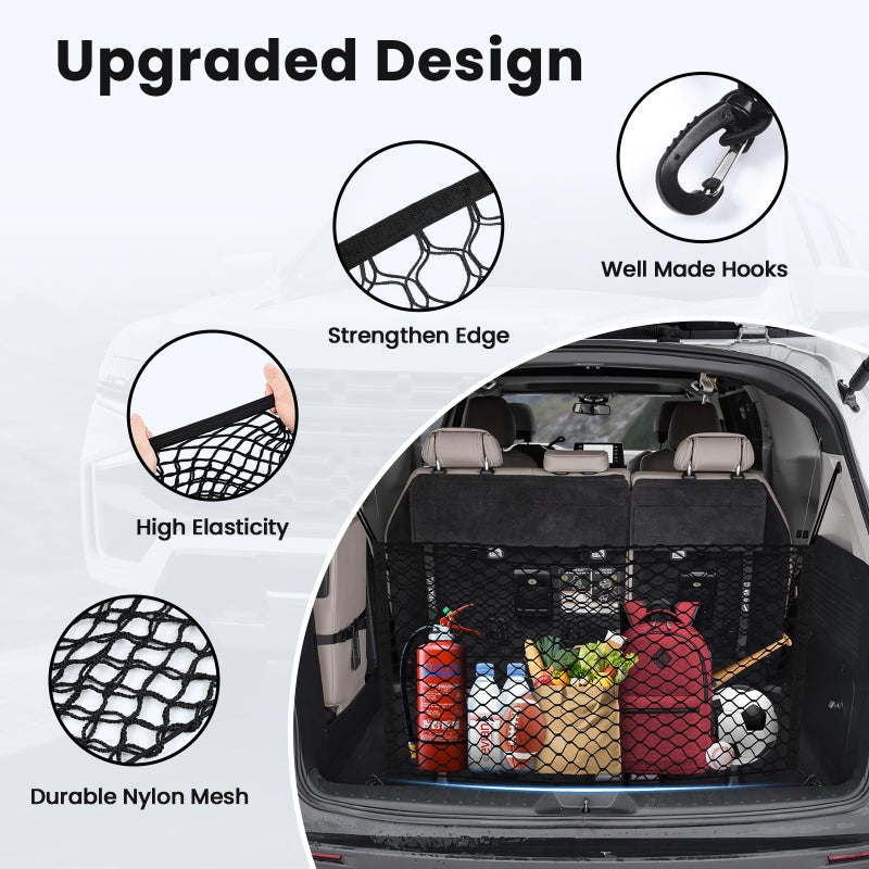 Canvcle Trunk Cargo Net for Toyota Sienna 2021-2024 2025 Accessories Envelope Style Mesh Trunk Net Organizer and Storage Stretchable Adjustable Elastic Nylon Rear Cargo Netting with Hooks - Image 4